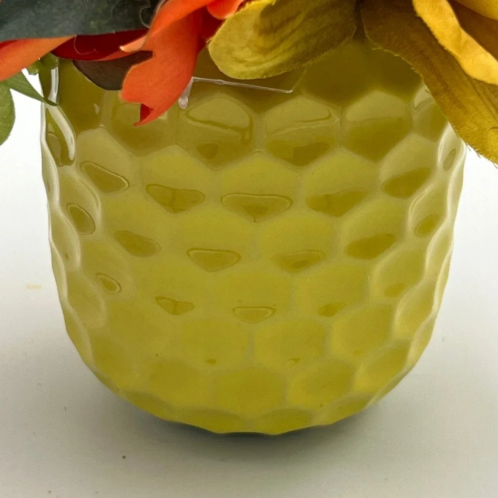 Faux Floral Arrangement Small Orange Yellow NWOT Honeycomb Vase